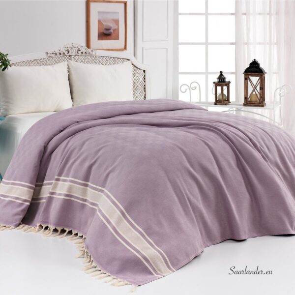 Narmastega pleed, voodikate LINEAR, pastell lilla 190x260cm 100% premium puuvill