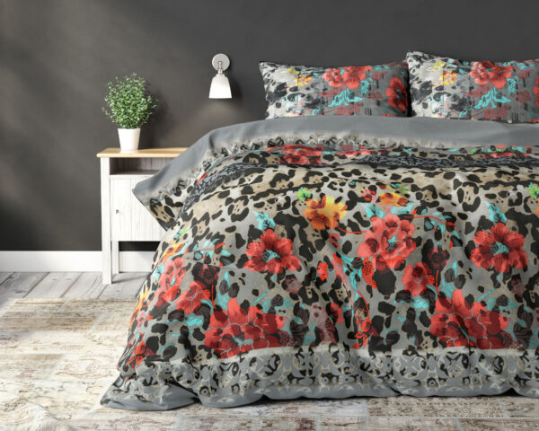 Voodipesukomplekt PANTHER LACY tumehall, puuvillasegu 140x220cm - Image 4
