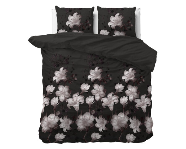 Voodipesukomplekt Dark Flower must, puuvillasegu