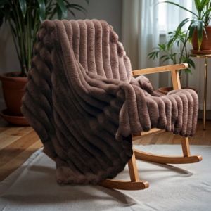 Pleed "Rib Rabbit Fur" 150x200cm, tumepruun